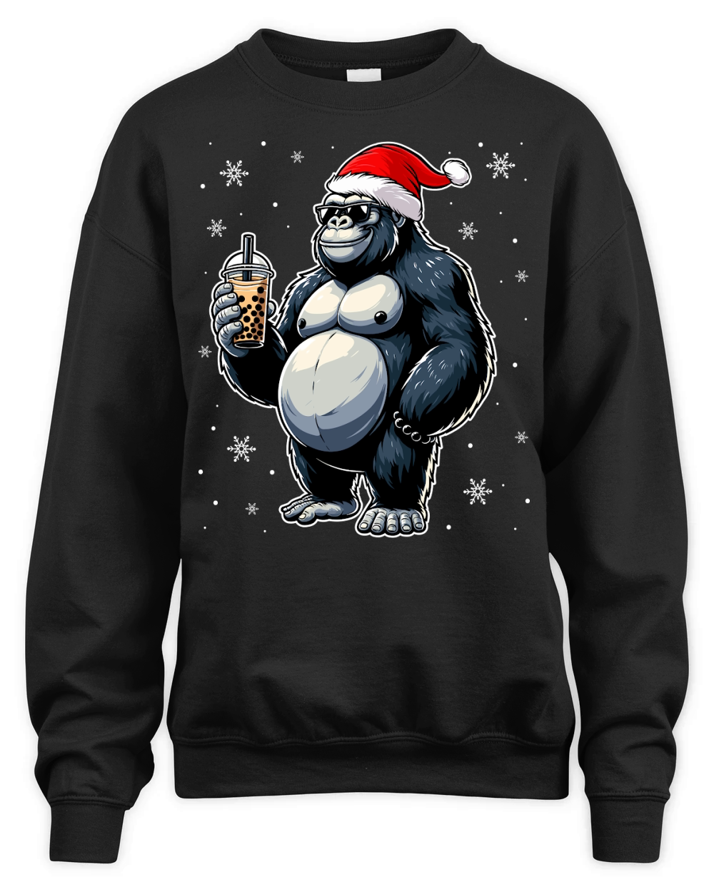 adorable gorilla drinking boba tea wearing santa hat 2 Unisex Premium Crewneck Sweatshirt