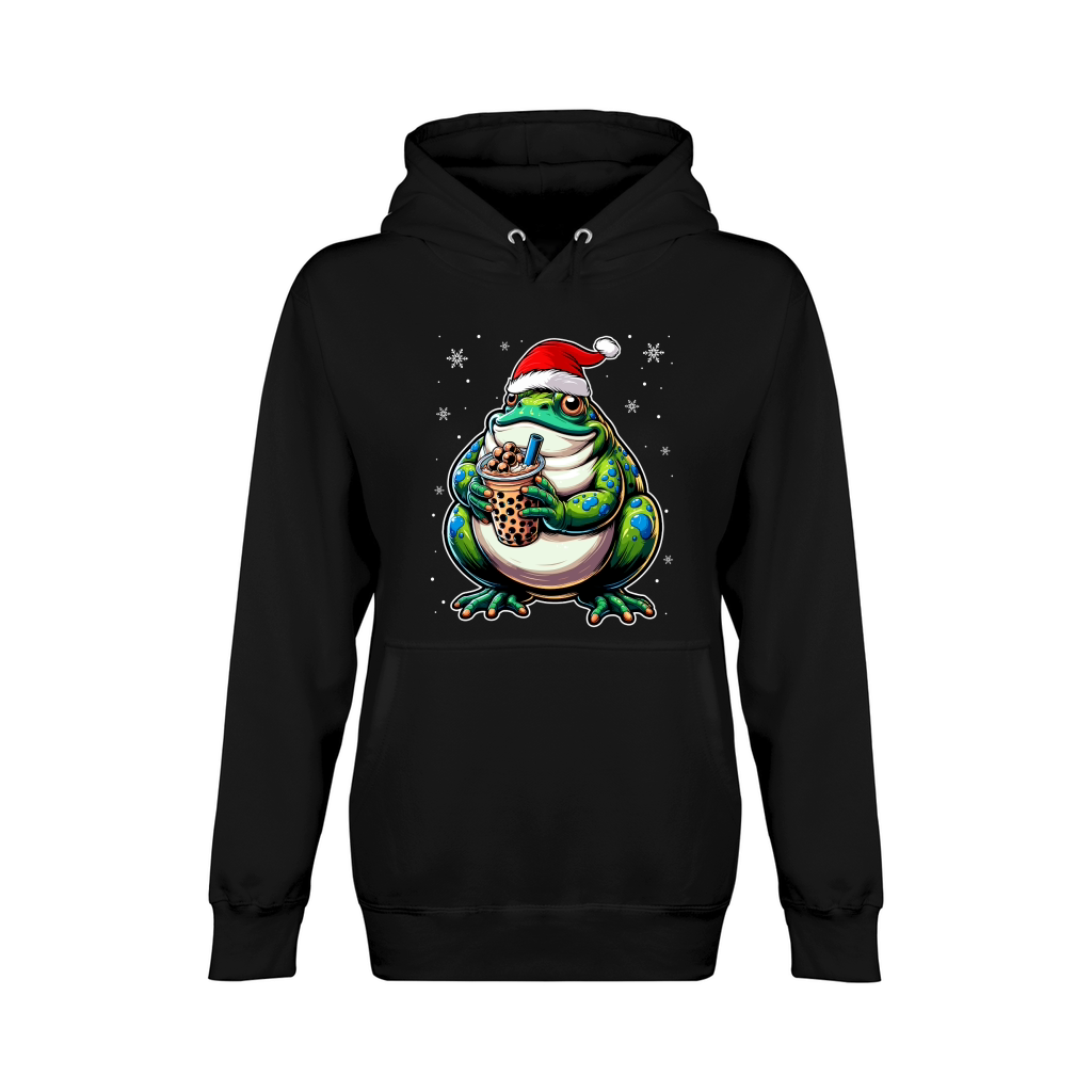 adorable frog drinking boba tea wearing santa hat 1 Unisex Premium Pullover Hoodie