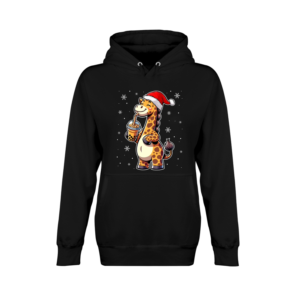 adorable giraffee drinking boba tea wearing santa hat 1 Unisex Premium Pullover Hoodie