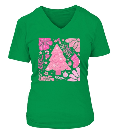 boho pink christmas 5 V-neck T-Shirt Woman
