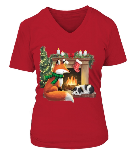 Christmas Fox Fire Vintage 2 V-neck T-Shirt Woman