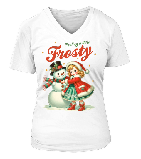 Snowman with Girl V-neck T-Shirt Woman