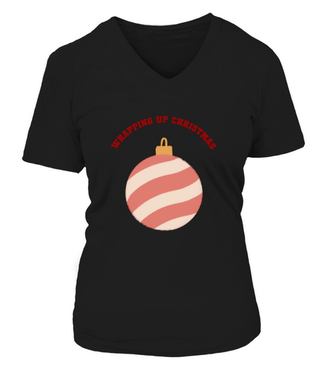 Wrapping Up Christmas red ornament striped V-neck T-Shirt Woman