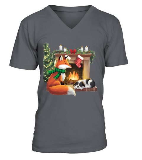 Christmas Fox Fire Vintage 2 V-Neck T-shirt
