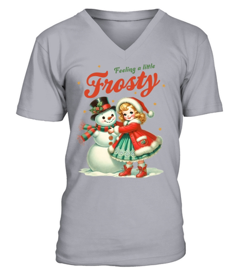Snowman with Girl V-Neck T-shirt