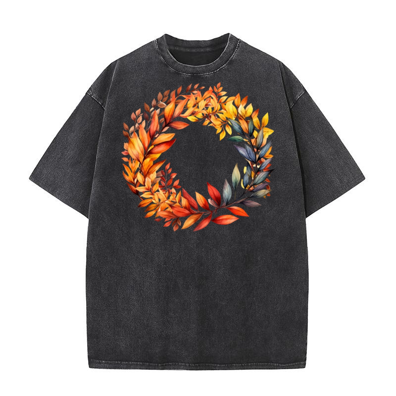Autumn Fall Floral Frame 02 Washed T-Shirt