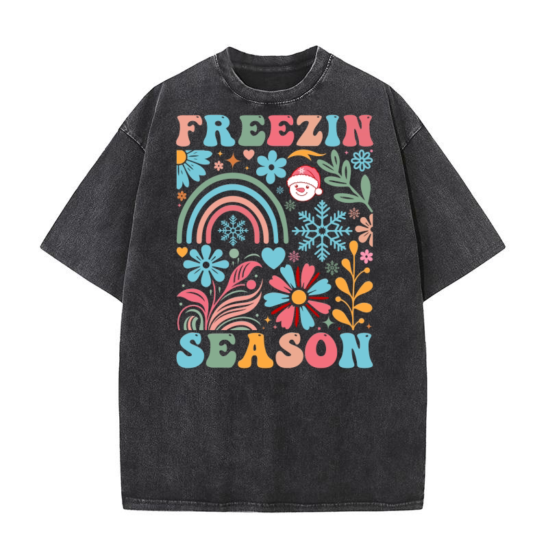 Boho Flowers Freezin Season Washed T-Shirt