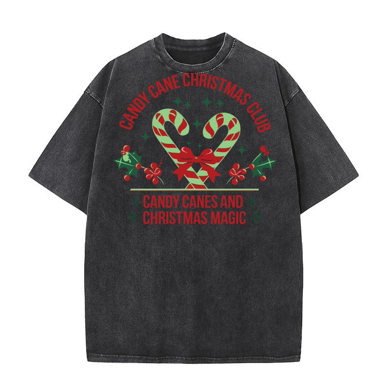 Candy Cane Christmas Club Candy Canes and Christmas Magic Washed T-Shirt
