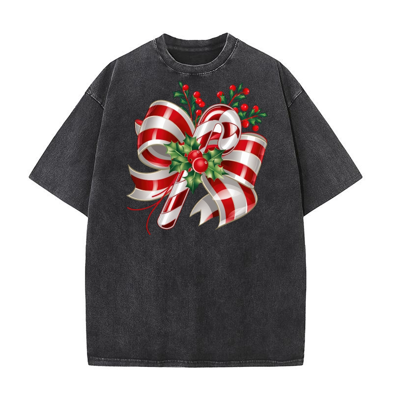 Candy Cane Merry Christmas Washed T-Shirt
