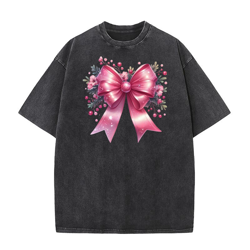 Christmas Pink Coquette Fancy Bow Clipart (3) Washed T-Shirt