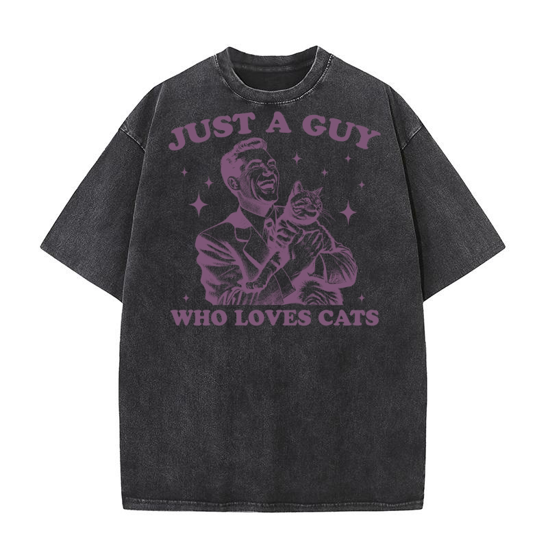 Just A Guy Who Loves Cats L Purple Washed T-Shirt