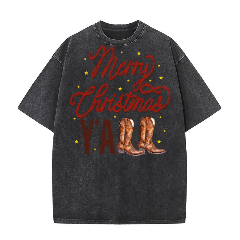 Merry Christmas Yall Cowboy Washed T-Shirt