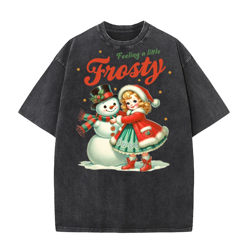 Snowman with Girl Washed T-Shirt