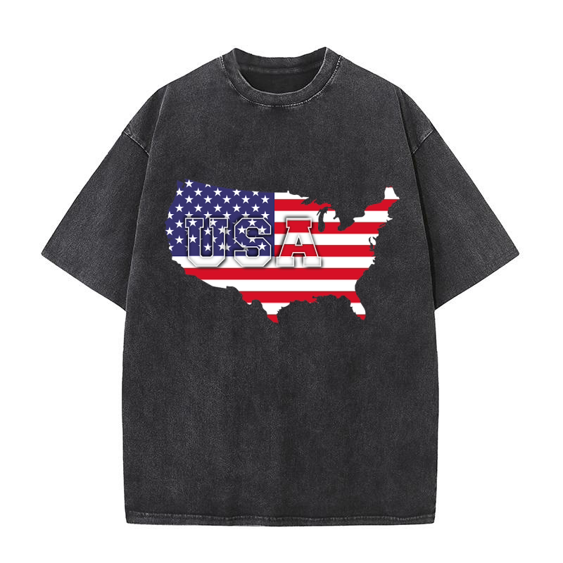Usa flag map patriotic Washed T-Shirt