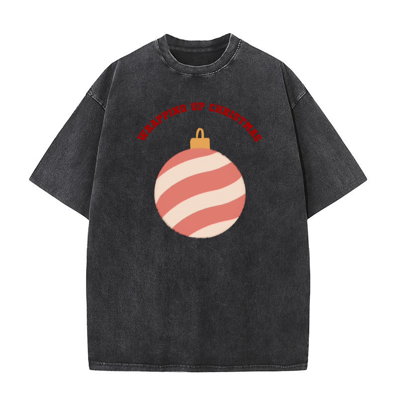 Wrapping Up Christmas red ornament striped Washed T-Shirt