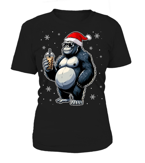 adorable gorilla drinking boba tea wearing santa hat 2 Women's T-Shirt