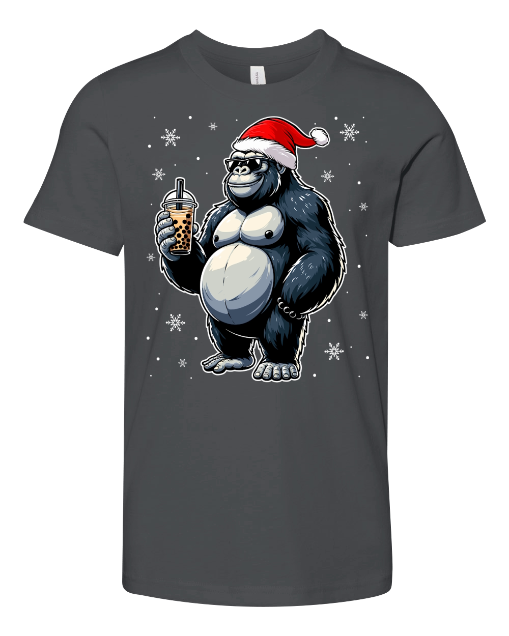 adorable gorilla drinking boba tea wearing santa hat 2 Youth Unisex Jersey Tee