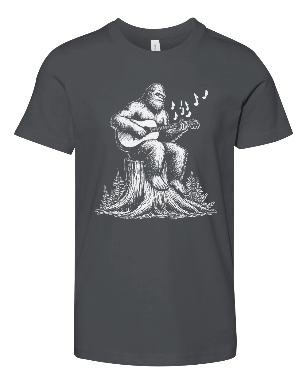 Bigfoot Playing Guitar L White Youth Unisex Jersey Tee