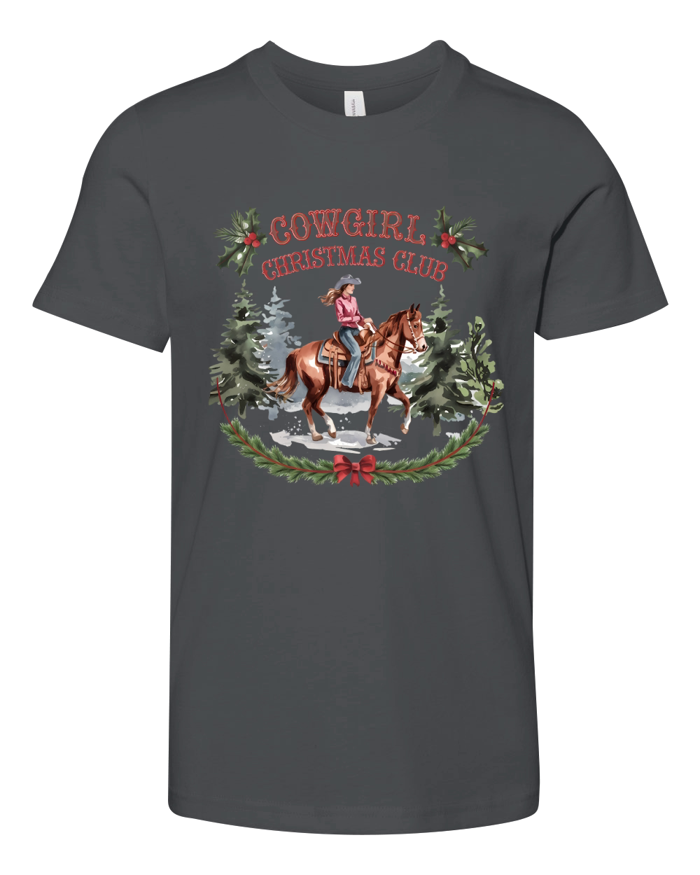 Cowgirl Christmas Club Vintage Christmas Youth Unisex Jersey Tee
