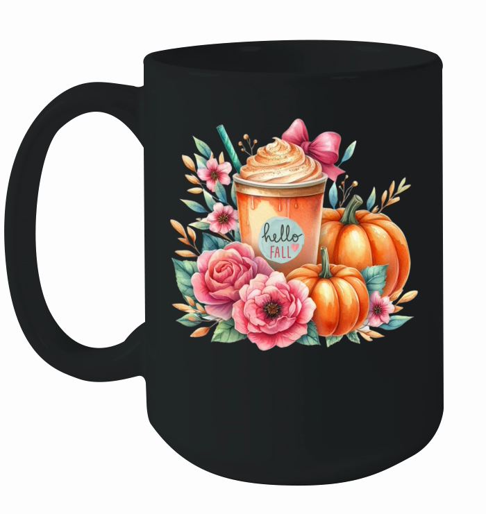 Hello Fall Watercolor Pumpkin Latte Ceramic Mug
