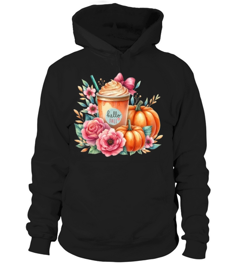 Hello Fall Watercolor Pumpkin Latte Hoodie Unisex