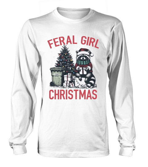 Feral Girl Christmas Raccoon D Color Red Long sleeved Unisex