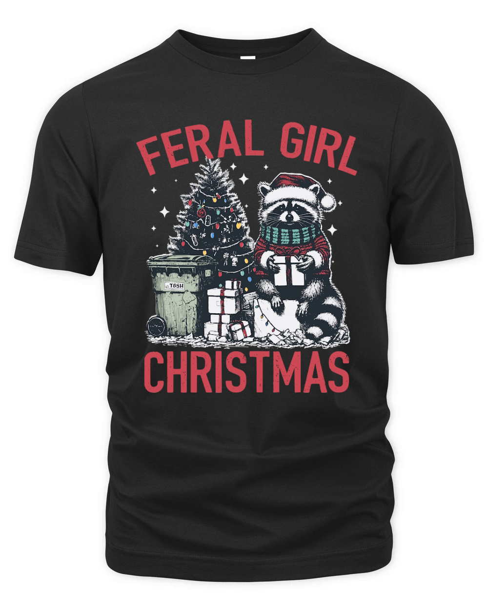 Feral Girl Christmas Raccoon D Color Red Organic Unisex T-shirt