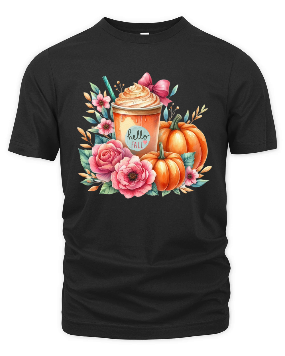 Hello Fall Watercolor Pumpkin Latte Organic Unisex T-shirt