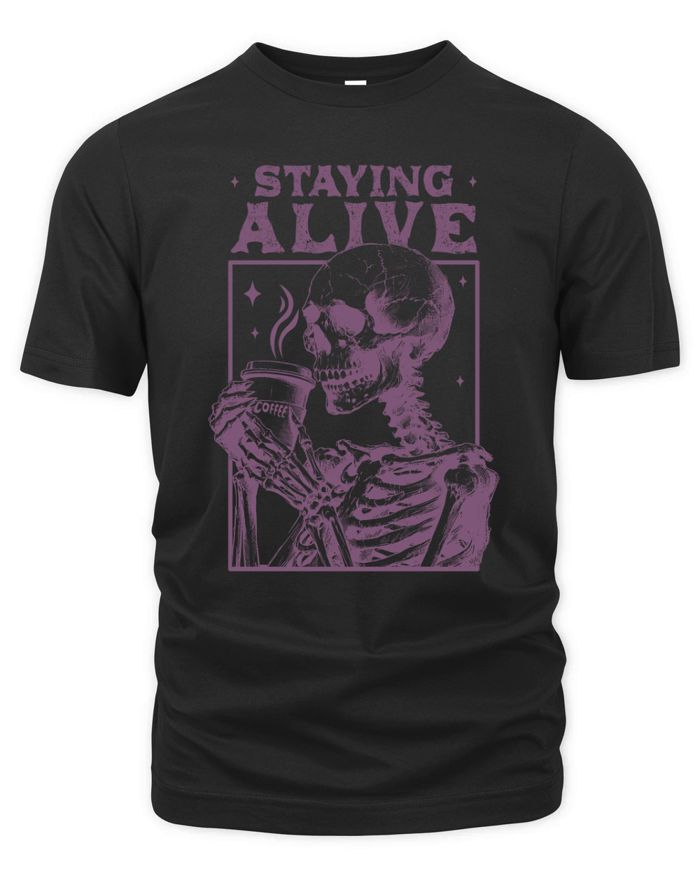 Staying Alive Skeleton Coffee L Purple Organic Unisex T-shirt