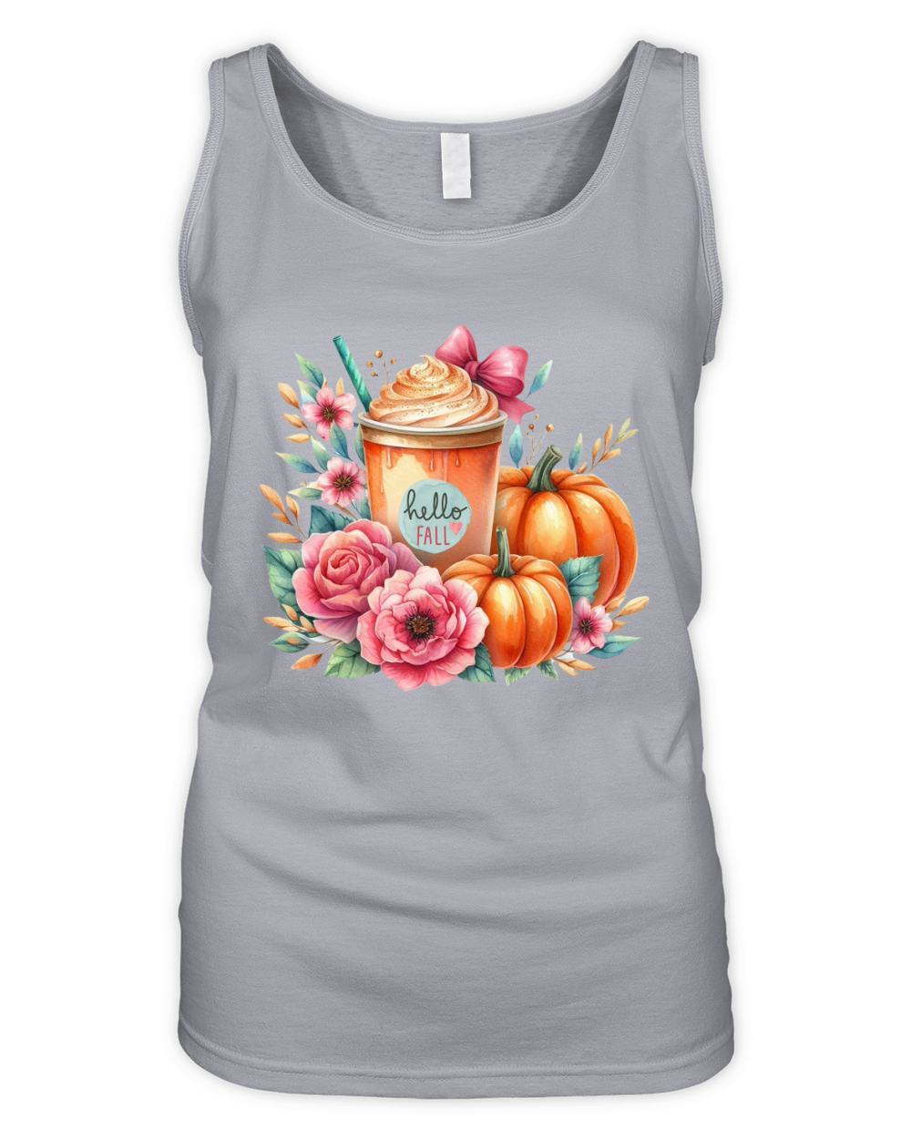 Hello Fall Watercolor Pumpkin Latte Organic Women's Tank Top