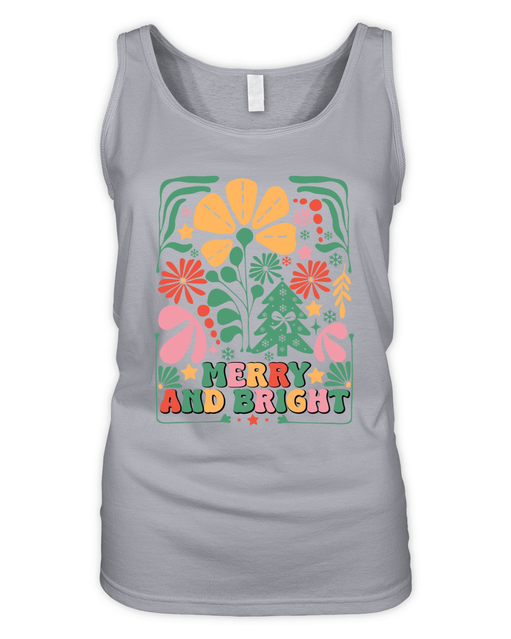 Merry and Bright Boho Christmas Tree Flower Retro Christmas 3 Organic Women's Tank Top