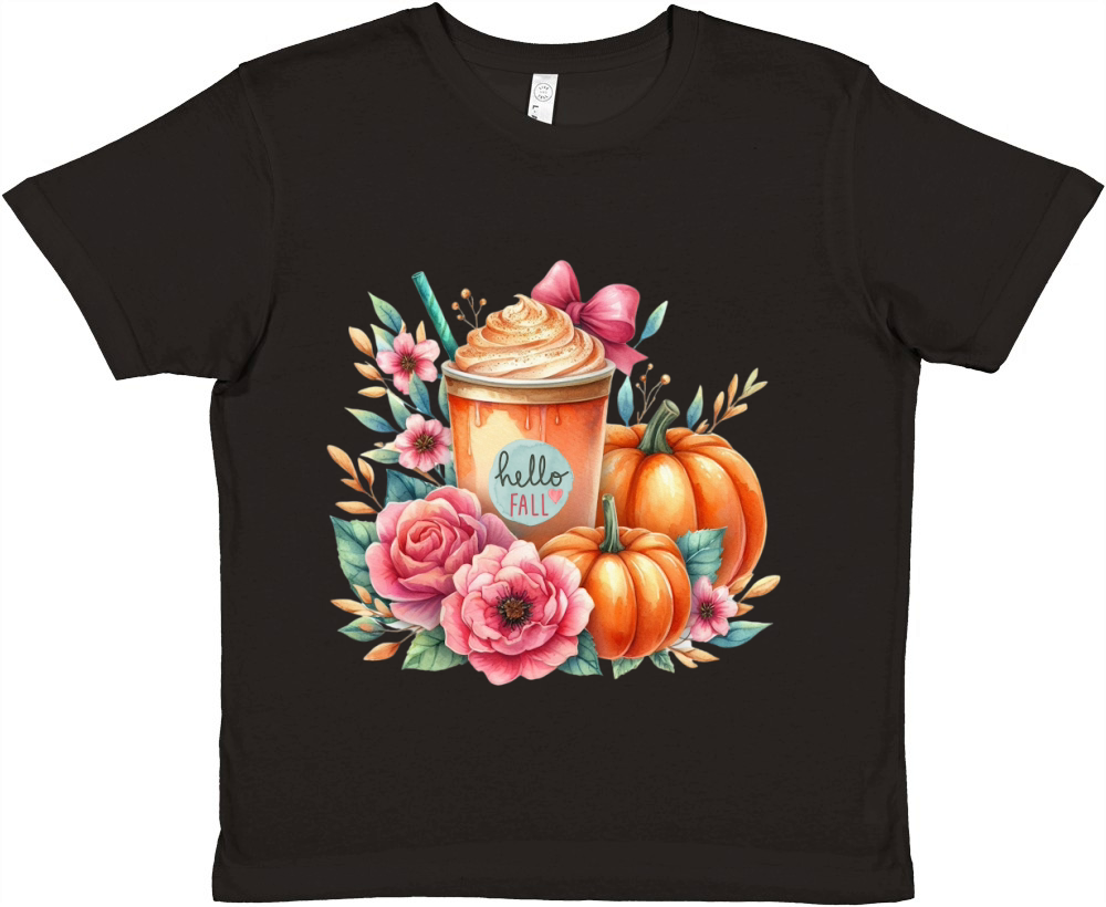 Hello Fall Watercolor Pumpkin Latte Premium Kids Crewneck T-shirt