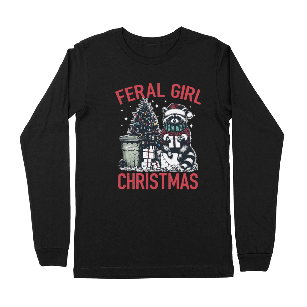 Feral Girl Christmas Raccoon D Color Red Premium Long Sleeve
