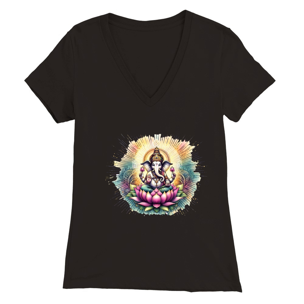 Ganesha Blessing Yoga Premium Womens V-Neck T-shirt