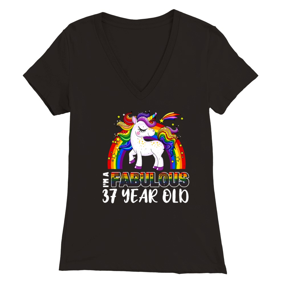 Unicorn Age 37 Years Gay Pride LGBT Pride Month Premium Womens V-Neck T-shirt