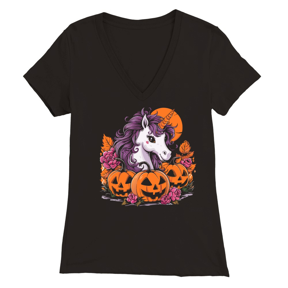 Unicorn and pumpkins Premium Womens V-Neck T-shirt