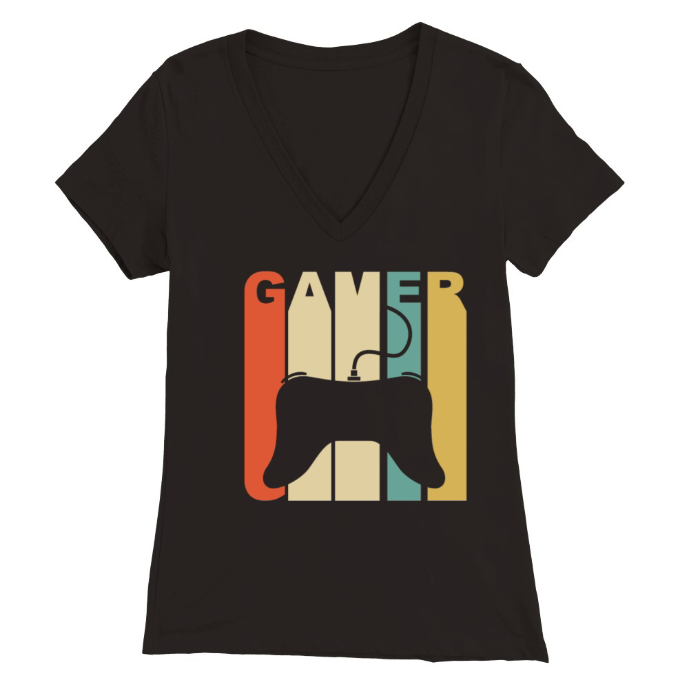 Vintage Gamer Controller Silhouette Retro Gaming Premium Womens V-Neck T-shirt