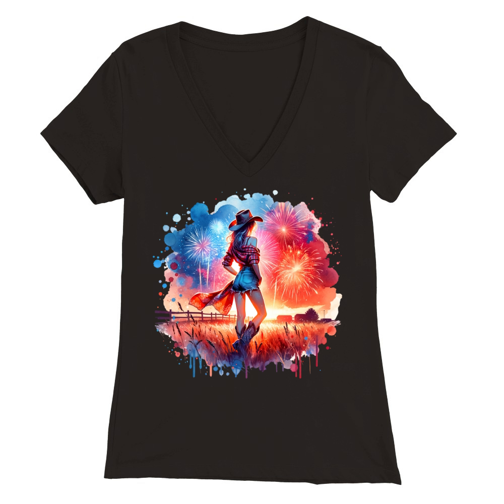 Watercolor Cowgirl Premium Womens V-Neck T-shirt