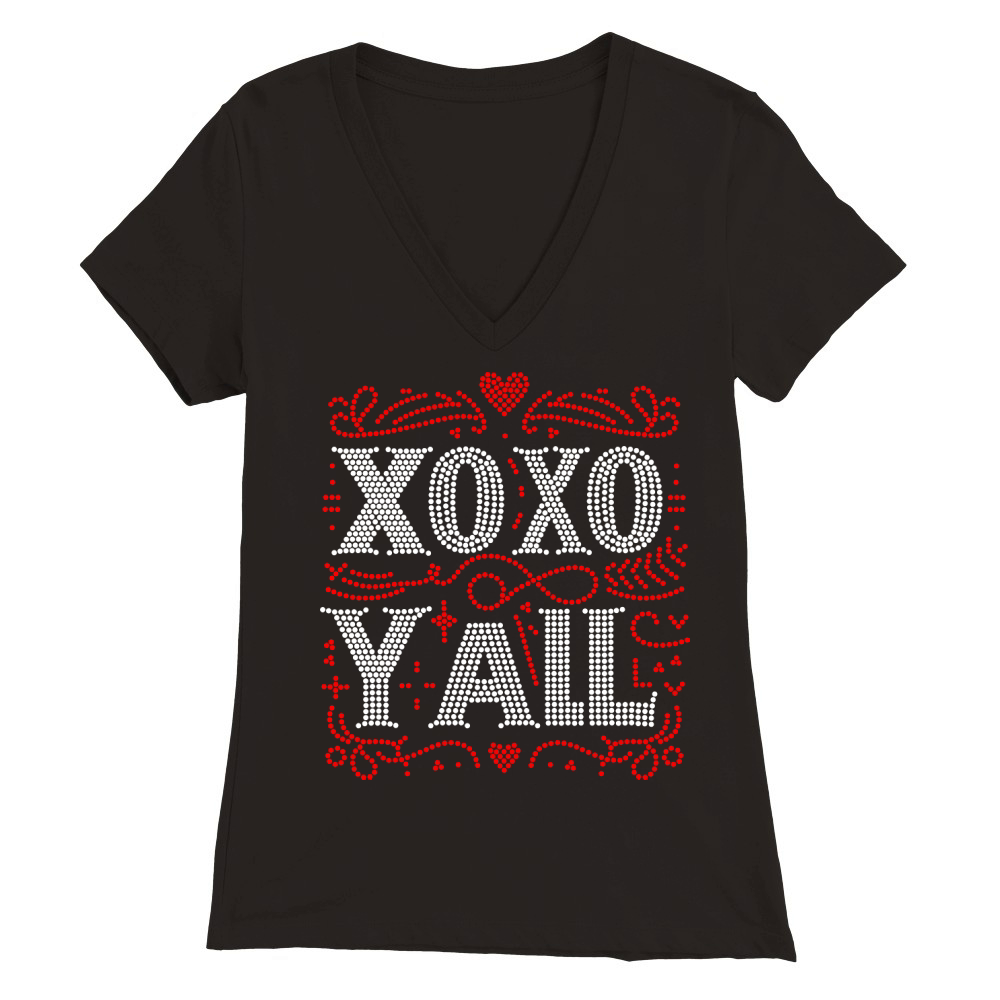 XOXO YAll Rhinestone Templates Premium Womens V-Neck T-shirt