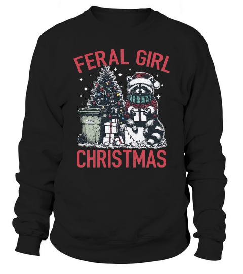 Feral Girl Christmas Raccoon D Color Red Sweatshirt Unisex