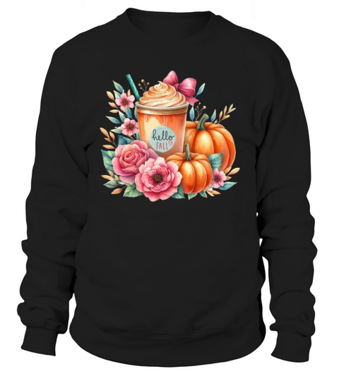 Hello Fall Watercolor Pumpkin Latte Sweatshirt Unisex