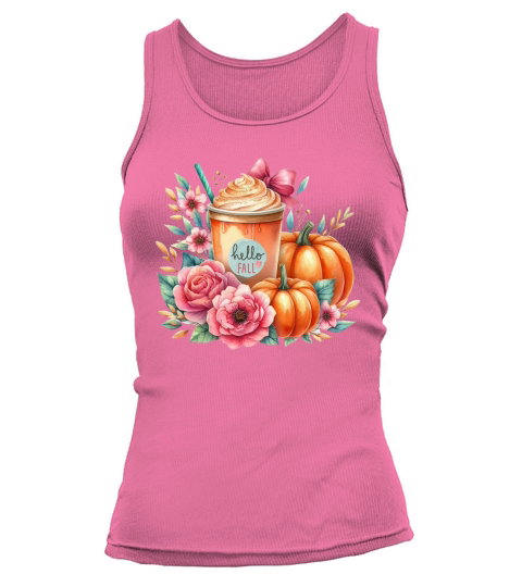 Hello Fall Watercolor Pumpkin Latte Tank top Woman