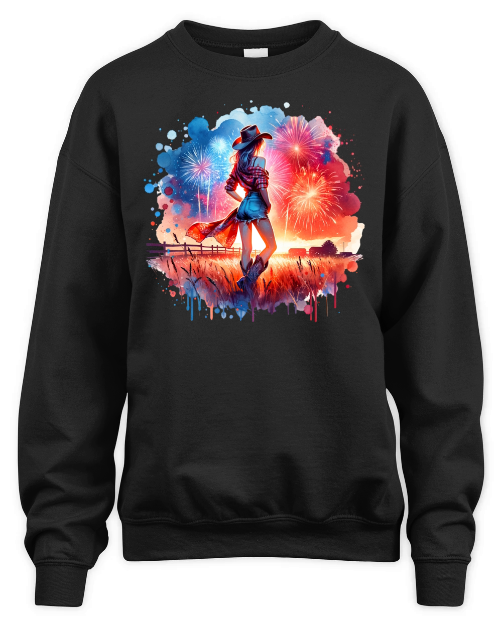 Watercolor Cowgirl Unisex Premium Crewneck Sweatshirt