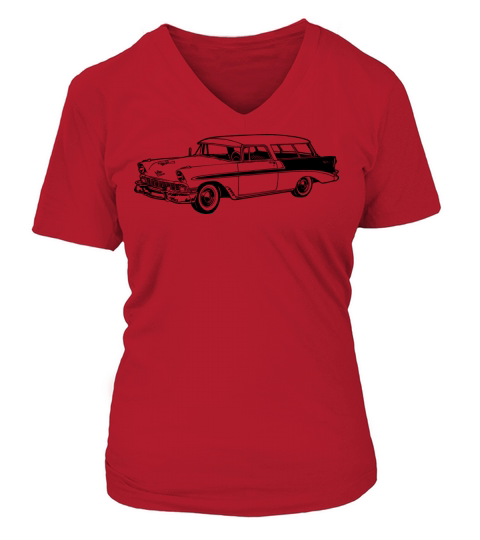 56 Chevy Station Wagon V-neck T-Shirt Woman