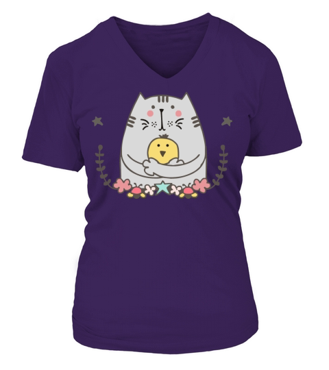 Cat And Bird V-neck T-Shirt Woman
