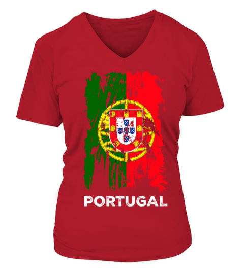 Distressed Portugal Country Flag Portuguese Pride V-neck T-Shirt Woman