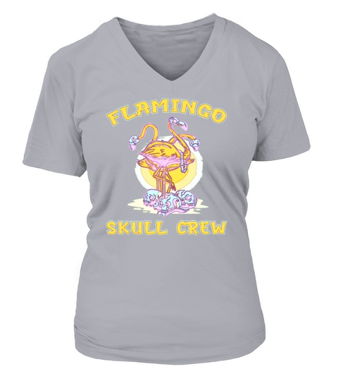 Flamingo Skull Halloween bones gift V-neck T-Shirt Woman