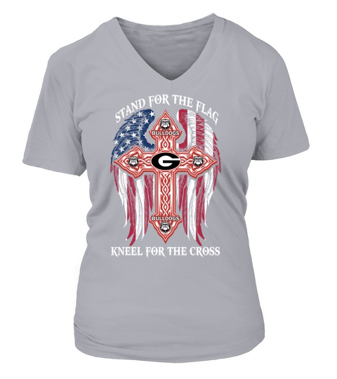 Georgia Bulldogs stand for the flag kneel for the cross Georgia Bulldogs black back shirt V-neck T-Shirt Woman