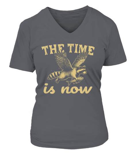 Now Is The Time Raccoon Flying D Yellow V-neck T-Shirt Woman