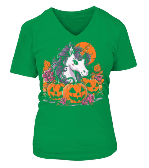 Unicorn and pumpkins V-neck T-Shirt Woman